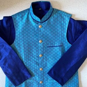 Men's Kurta Sz Large Indian Wedding: 3 Piece Blue